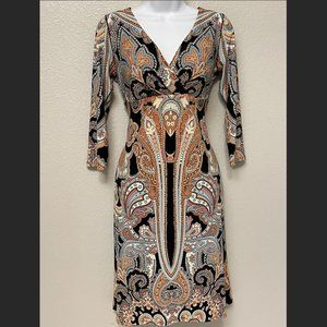 Eva Varro V neck figure flattering Stretch Dress Paisley Small Made in USA